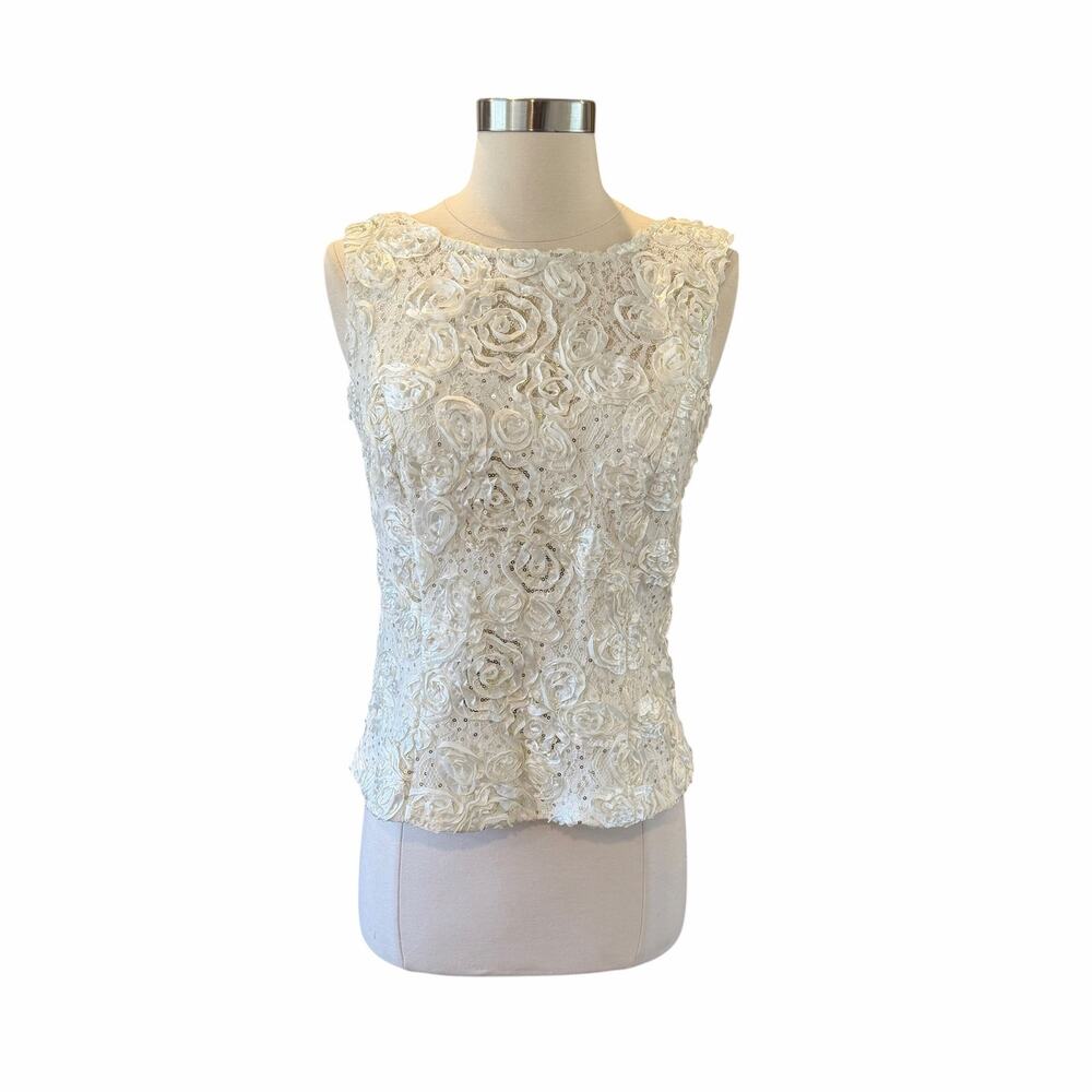 Vintage Alex Evenings Ivory Rosette Sequin Evening Top Size M - Picture 2 of 8